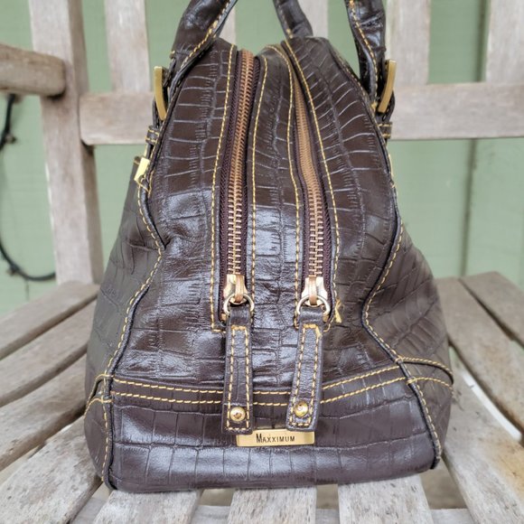MAXXIMUM Brown Mock Croc Leather Satchel Bag - Picture 4 of 9
